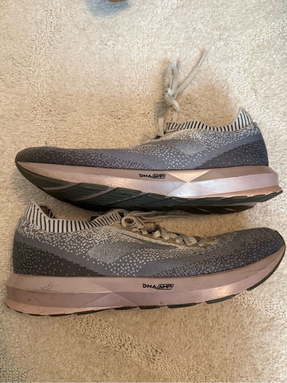 Brooks Women's Gray Knit Slip-On Running Shoes with Purple Midsole